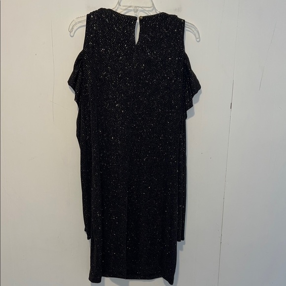 Vintage Zeeba Glamorous Black Glitter Open Shoulder Sparkly Dress I40 - Picture 3 of 4